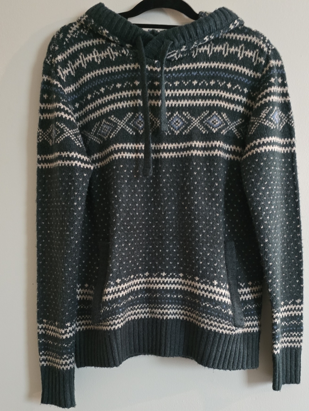 American Eagle Dark Green Fair Isle Knit Hoodie Sweater
